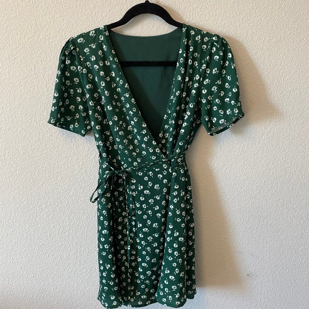 Green Floral Wrap Dress